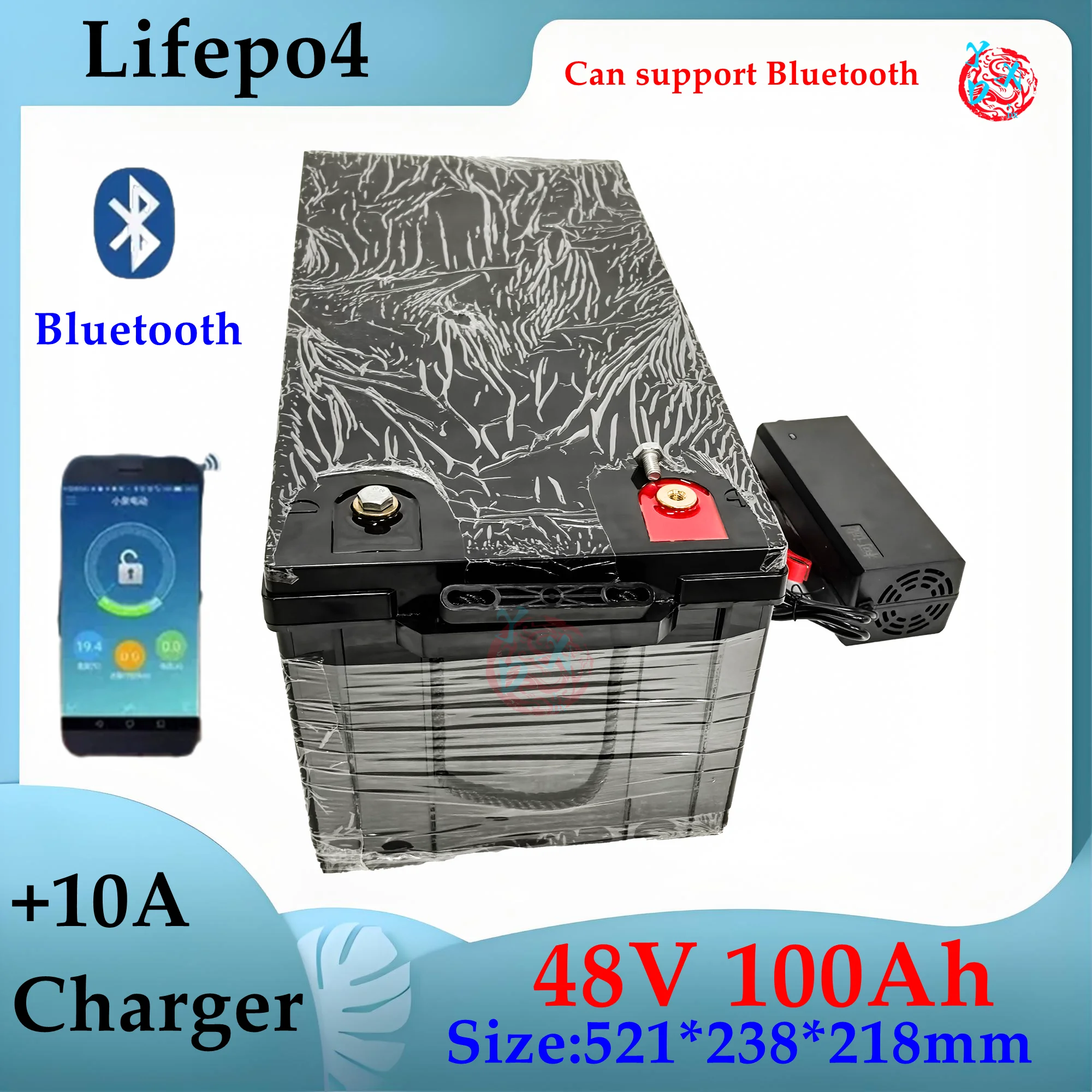 lifepo4 lithium batterry 48v 100AH with bluetooth APP for 3000W tricycle inverter Solar energy storage scooter + 10A charger