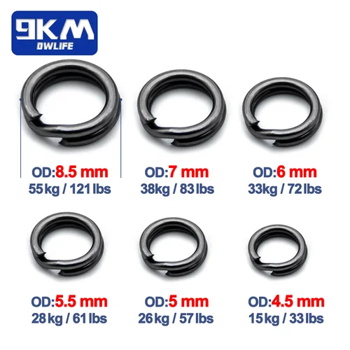 Imagen 2 del producto Señuelos de pesca Anillos divididos 50 ~ 200 piezas Accesorios de pesca Ganchos de pesca de acero inoxidable Conectores Anillo de pesca a presión 15 ~ 55 kg Negro