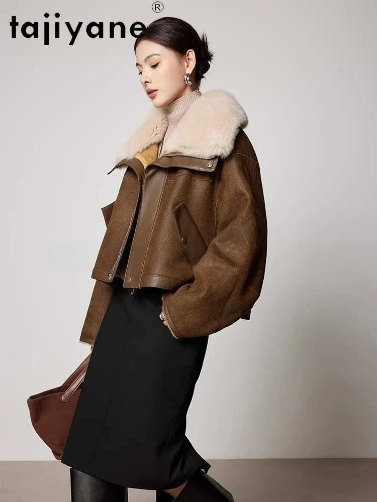 TAJIYANE Natural Sheepskin with Wool Attached Jacket Women Short Stylish Coats Real Fur Coat 2025 Winter Woman Clothing fourrure