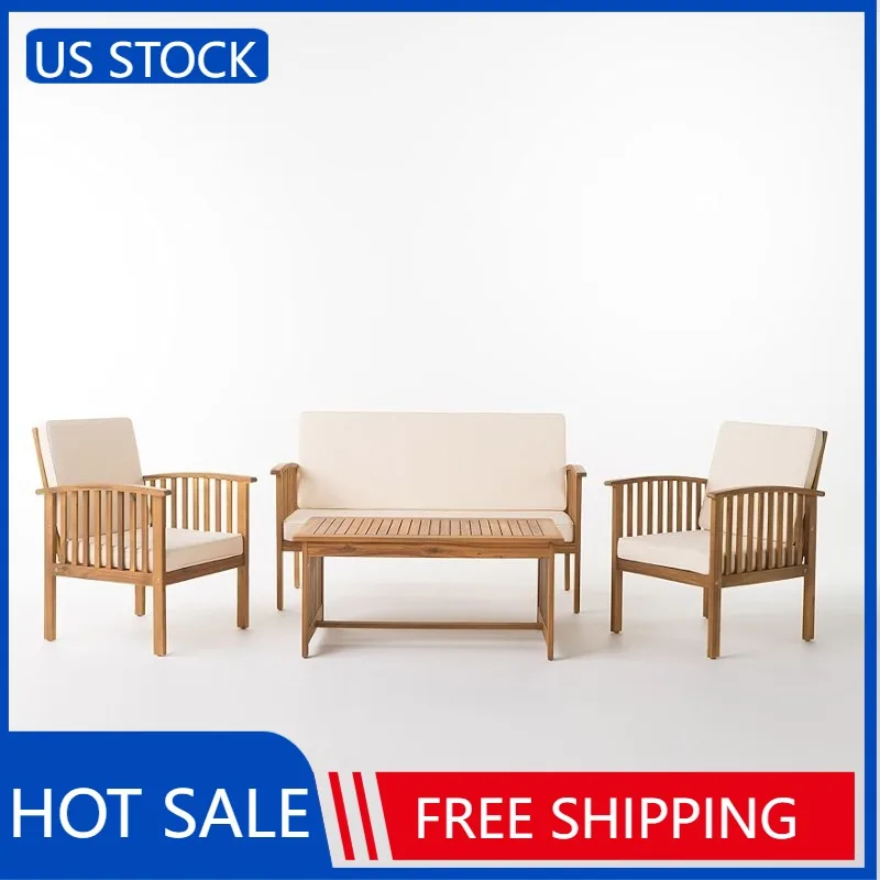 

Christopher Knight Home Carolina Outdoor Acacia Sofa Set, 4-Pcs Set, Brown Patina + Cream Cushion