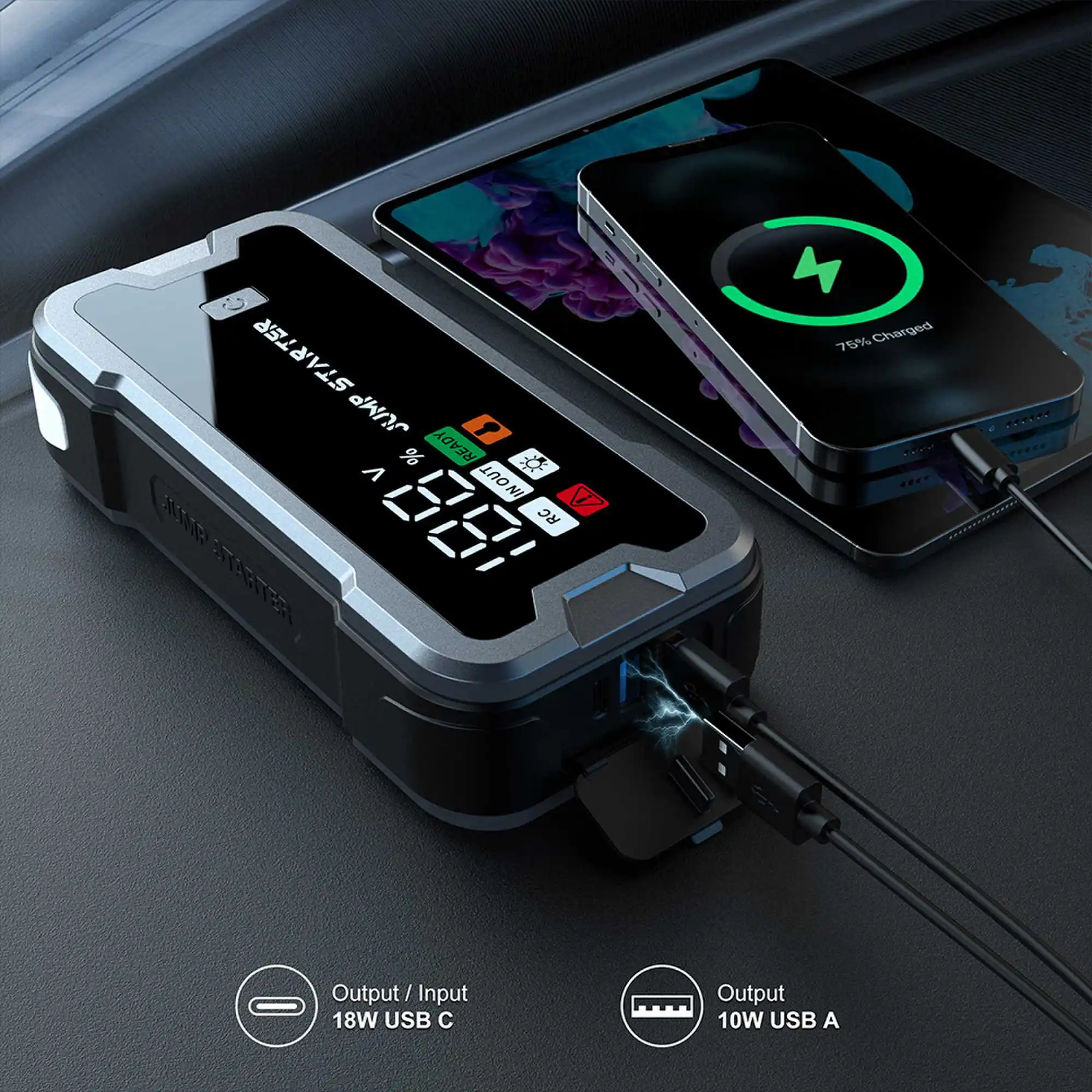 4000A Car Jump Starter ,Portable Car Battery Jump Starter,12V Jump Box Battery Pack with Boost LED Light and Jumper Cables view 5