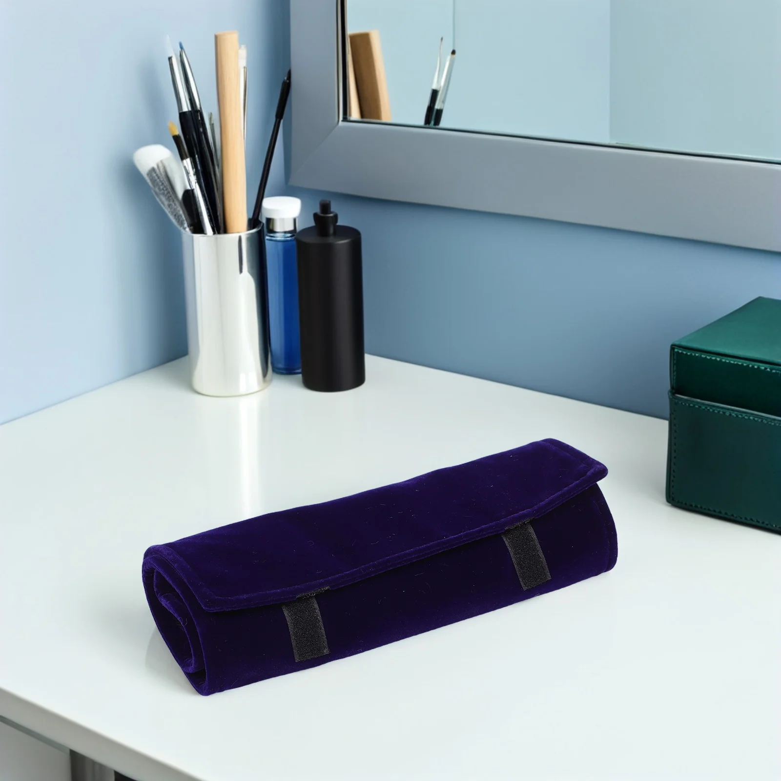 السفر مجوهرات لفة حقيبة الأزرق الفاخرة المنظم ل قلادة سوار أقراط حلقة ساعة الإسورة كيس التخزين المجوهرات المحمولة