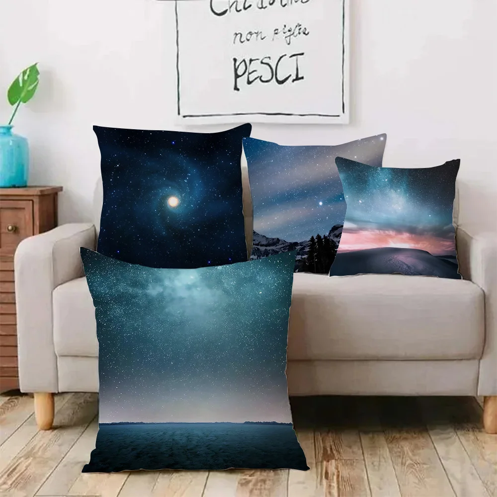 Starry Sky Pillow Covers Cartoon Sofa Decorative Home Double-sided Printing Short Plush Cute Cushion Cover