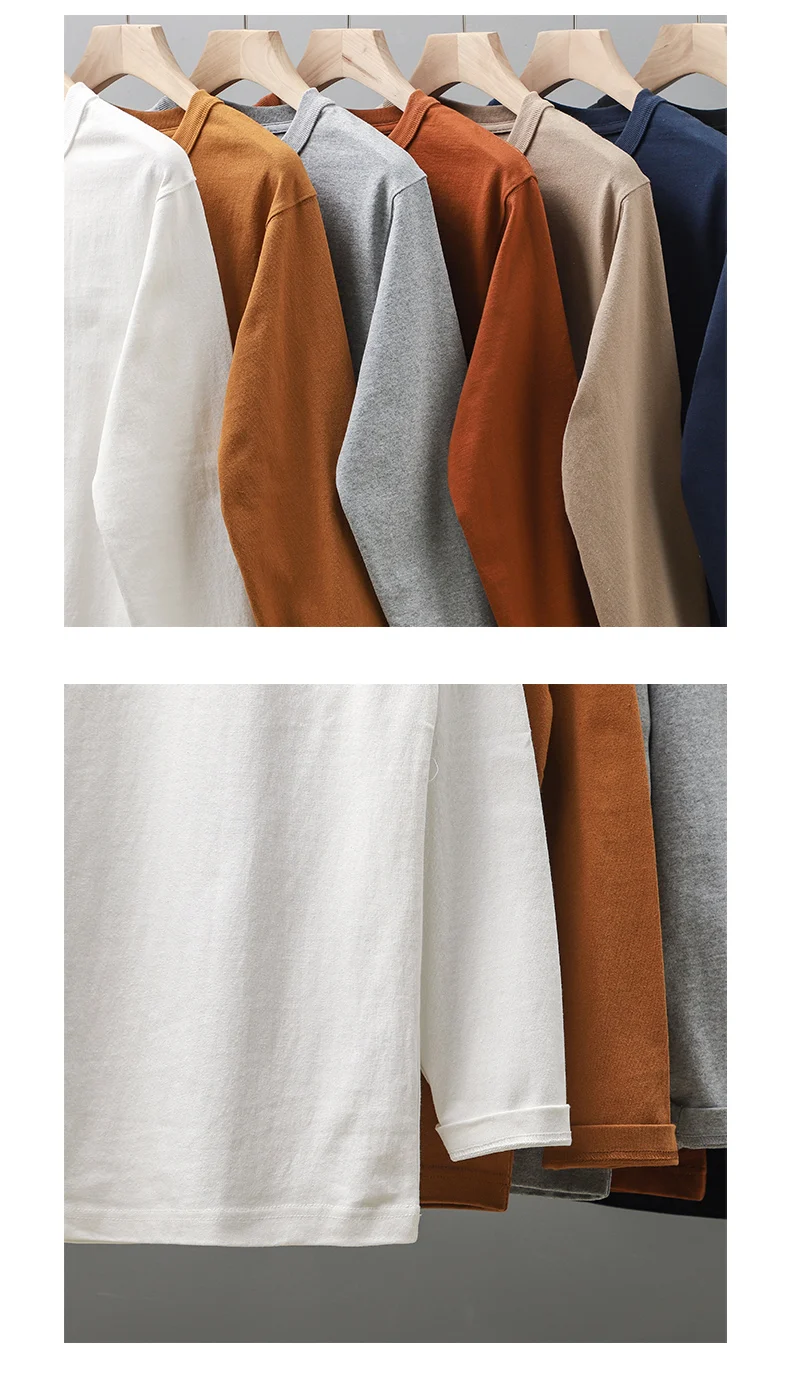 Dukeen 11,2 Oz Schwergewichts-Herbst-Langarm-T-Shirt für Herren, 100% Baumwolle, Einfarbiges Shirt mit Rundhalsausschnitt, Weiße Oberteile, Übergroße Herrenbekleidung – Detail 5