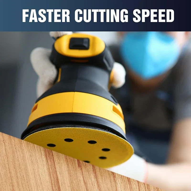 10/20PCS 5 Inch 8 Hole Yellow Sanding Disc with Hook Loop Sandpaper 60-800 Grits Grinding Disc Abrasive Tools Accessories