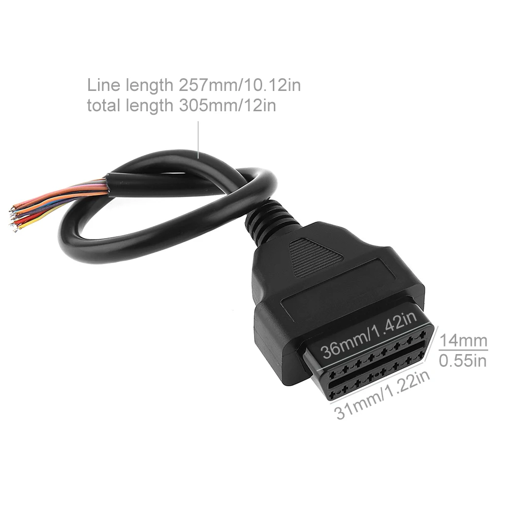 OBD2 16 Pin Female Connector Diagnostic Interface Extension Cable for Car with 26CM Extension Cable,Open Placement Adapter