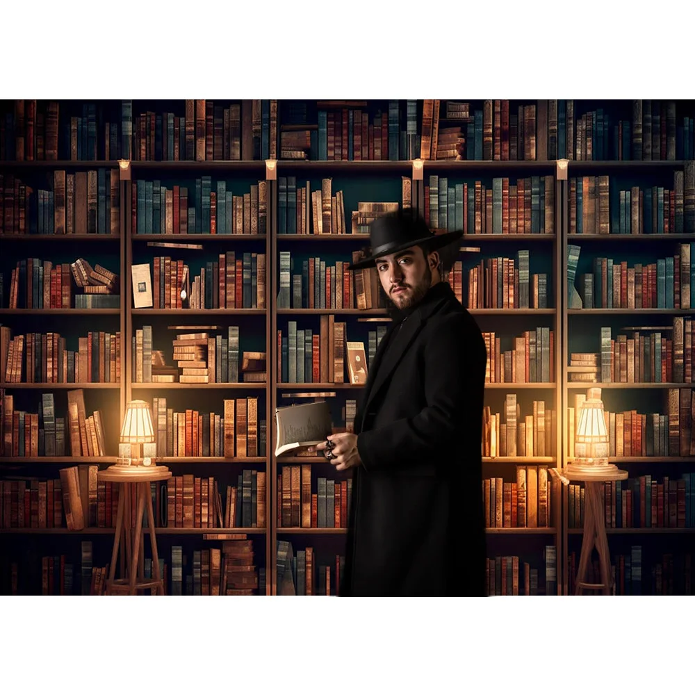 ตู้หนังสือตกแต่งฉากหลังสําหรับสตูดิโอถ่ายภาพอุปกรณ์ Back to School Holiday Party พื้นหลัง Retro หนังสือชั้นวางหนังสือ Photozone