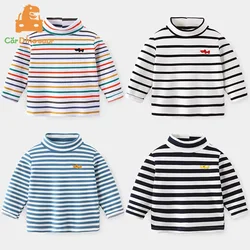 2025 Spring Autumn Winter 2 3 4 6 8 10 Years Cartoon High Neck Pullover Basic Turtleneck Striped Soft T-Shirt For Kids Baby Boy