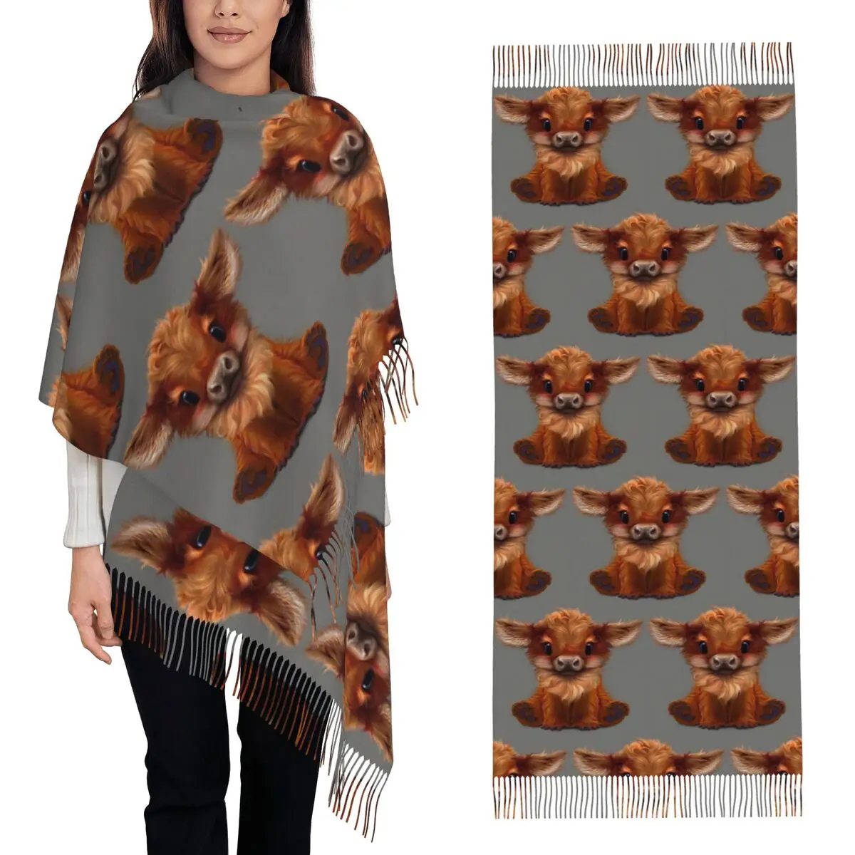 

Шарф с кисточками из горной коровы и цветка для женщин, мягкие теплые шали и накидки, длинная осенне-зимняя шаль