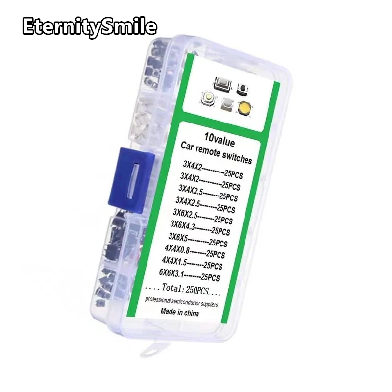 250 Pieces/Box of Micro Switch Combination Button Light Touch Switch Reset 10 Type Mini Leaf Switch SMD DIP 2*4 3*6 4*4 6*6 DIY