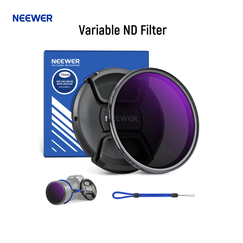 

NEEWER 72mm ND2-400 (1-9 Stops) Variable ND Filter with Lens Cap Lanyard Cleaning Cloth Precise Neutral Density Adjustment