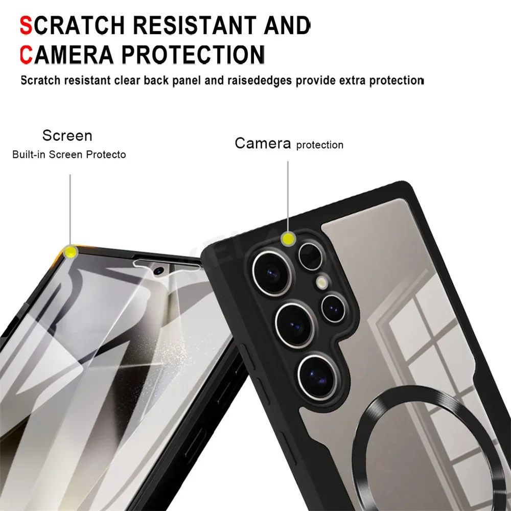 Clear Full Cover for Samsung Galaxy S26 S25 S24 Ultra S22 S23 FE Magnetic Phone Case With PET Screen Protector Camera Protection