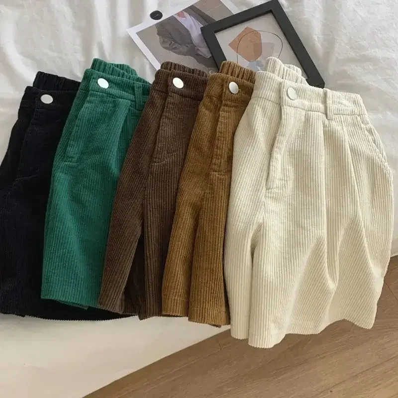 Short en velours côtelé pour femme, Baggy, Rétro, Plis solides, Décontracté, Simple, All-match, Loisirs, Taille haute, Étudiants, Mode, Automne