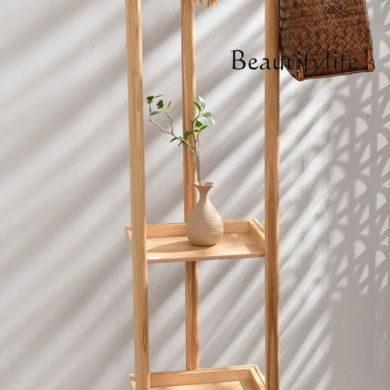 N New Chinese Style Solid Wood Simplicity Multi-Functional Coat Rack Clothes Rack Household Storage Rack Decoration Shelf