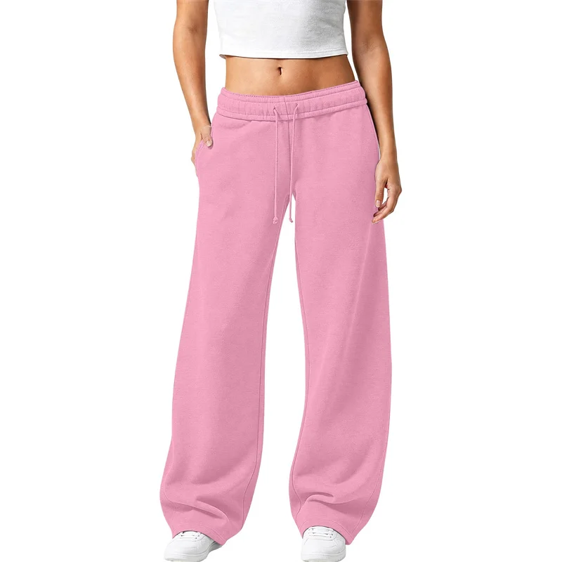 NEUE einfarbige Damen-Sweatpants, lässig und bequem, Damen-Hose mit Kordelzug, gerade geschnitten, lockere, lässige Hose mit Kordelzug, weites Bein – Detail 9