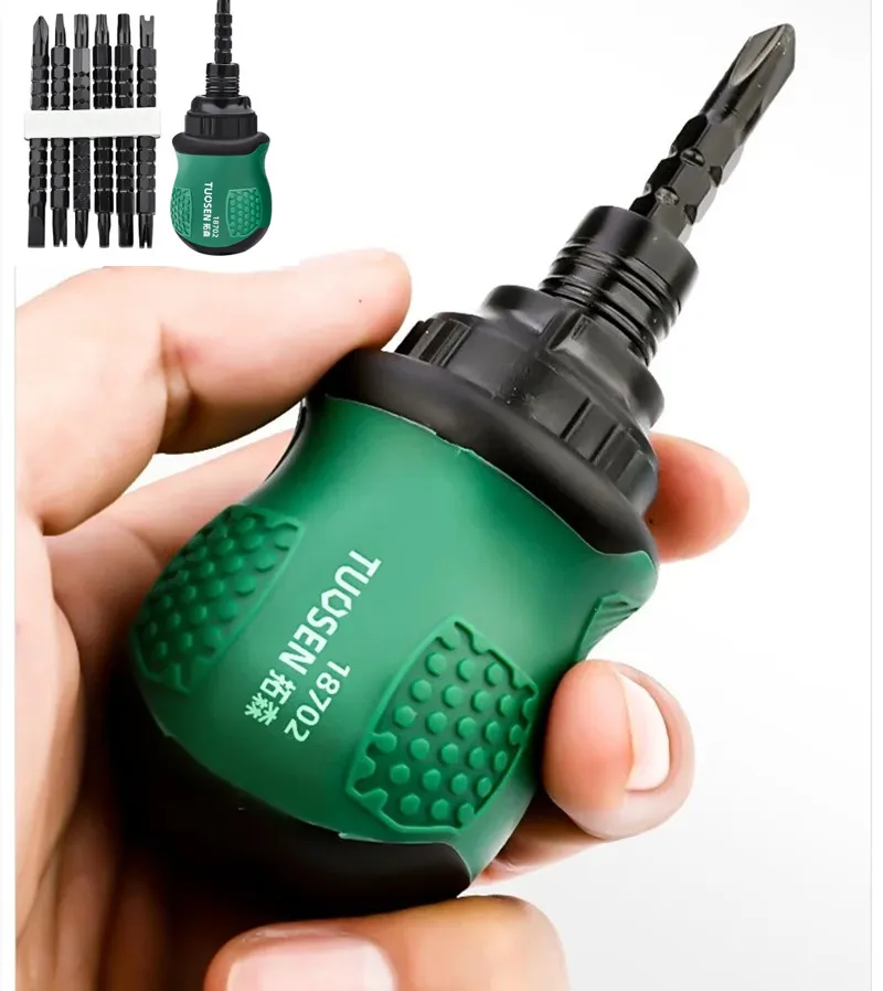 TUOSEN-Juego de destornilladores de trinquete de una palabra, herramientas de reparación de puntas de destornillador de doble cabeza telescópica ranurada Phillips magnética Manual
