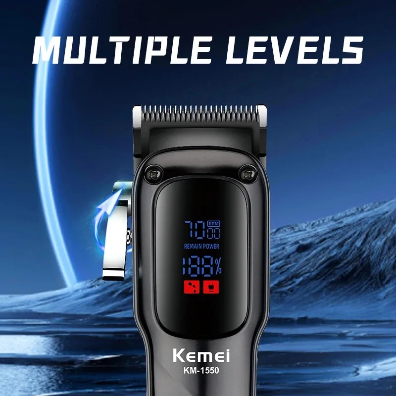 Kemei KM-1550 Professional Hair Clipper for Men LED Display Low Noise Cordless USB Interface Hair Cutting Machine Hair Trimmer