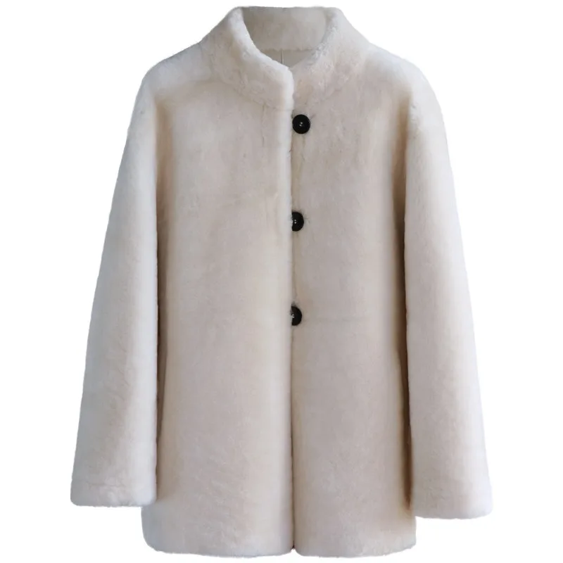 

2025 импортная шуба из австралийской мериносовой шерсти с воротником-стойкой, среднее и длинное меховое интегрированное шерстяное пальто для женщин