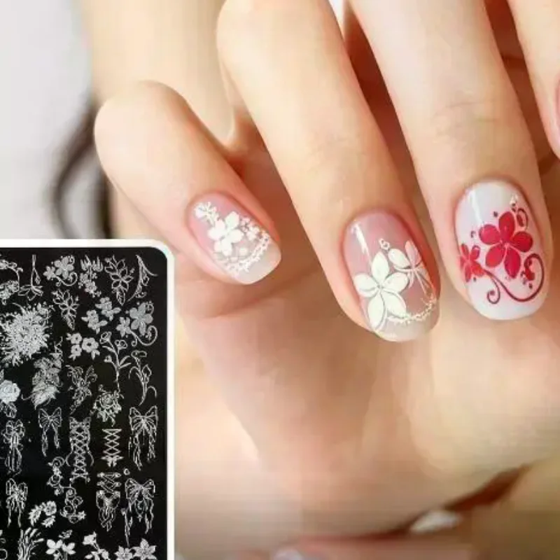 Bowknot Tie Nail Stamping Plates Nail Design Floral Flower Leaf Nail Art Stamp Stencil Printing Template Manicure Tools