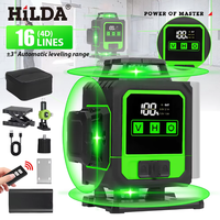 HILDA 16 Lines 4D Laser Level Green Light Rechargeable Battery Tool Vertical Measuring Cross Laser Level Construction Tool