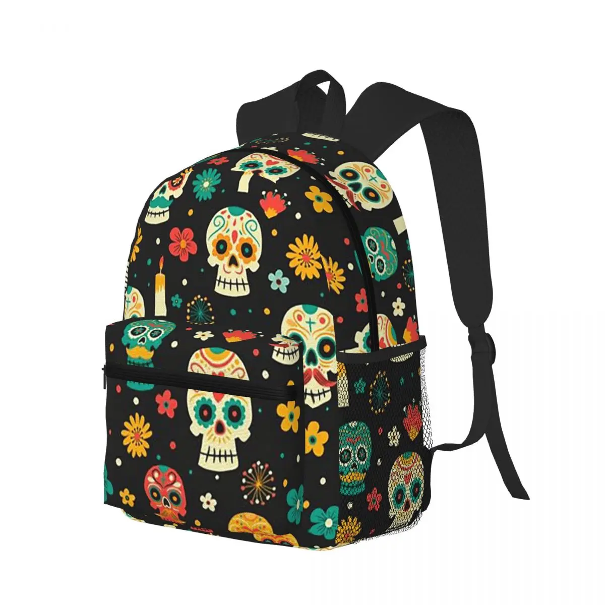 

Mexican Flower Sugar Skull Day Of The Dead Student Backpack School Bag Hiking Travel Daypack for Men Women Bookbag Shoulder Bags