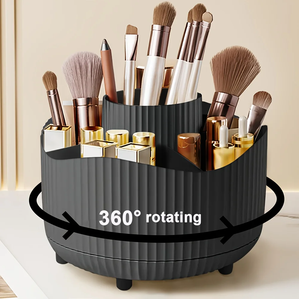 

360° Rotating Makeup Brush Holder 5 Slot Cosmetic Organizer for Nail Polishes Skincare Perfumes Desktop Vanity Storage Bathroom