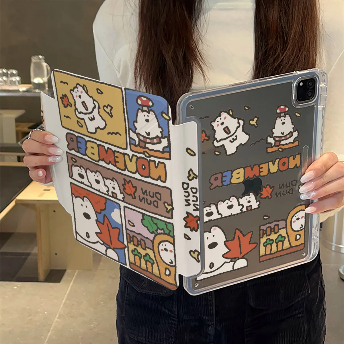 Brown Retro Dog Illustration Autumn Maple Leaf For iPad Pro Air M5 M4 M3 M2 13'' 11'' 2 1 11th A16 10 9 8 5 Th Mini 7 6 Case