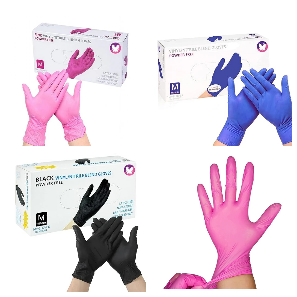 Disposable Nail Gloves M Size100PCS Black Pink Purple Non-latex Disposable Nitrile Gloves Powder Free Medium Glove Nail Art Tool