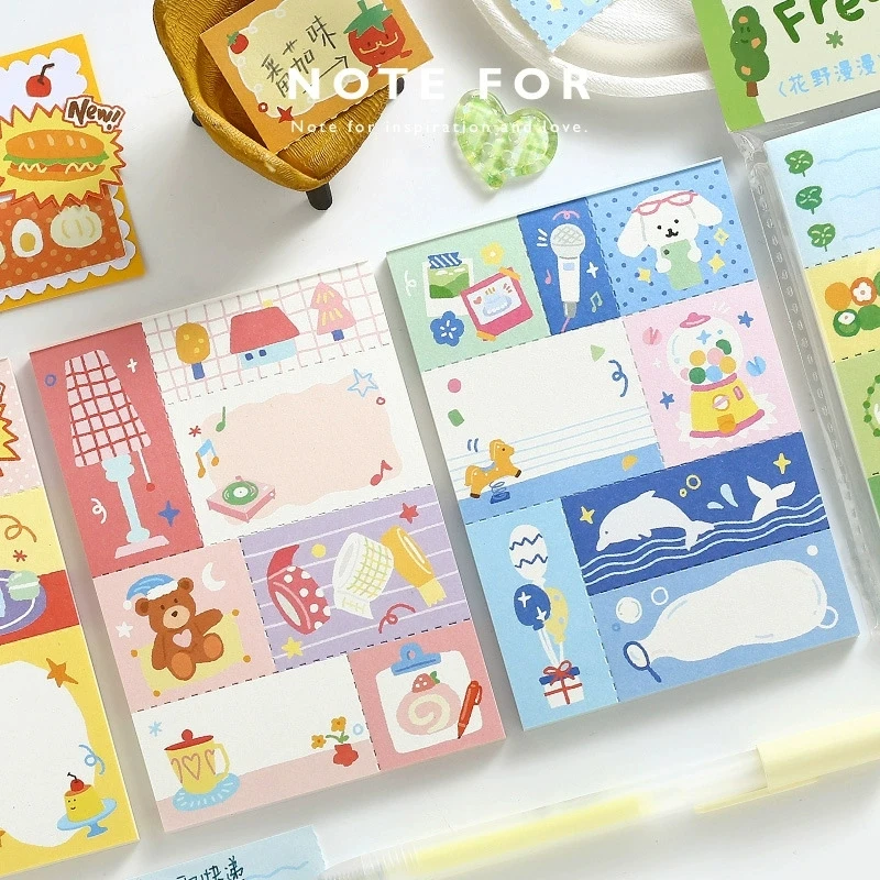 Kawaii 50 Sheets Patchwork Memo Pad Color Dreamland Series Cute Illustration Journal Scrapbooking Note Paper DIY Decoration Memo