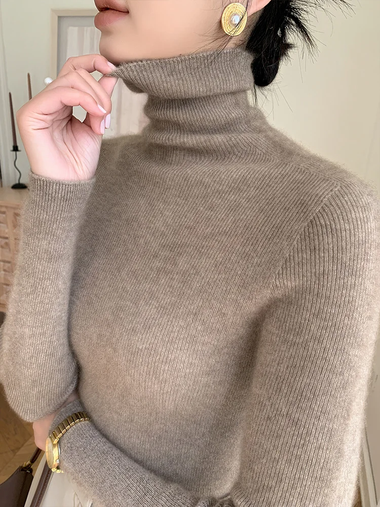 Dolcevita in lana tinta unita maglione abbigliamento donna autunno/inverno slim fit manica lunga camicia base lavorata a maglia a strati top da donna