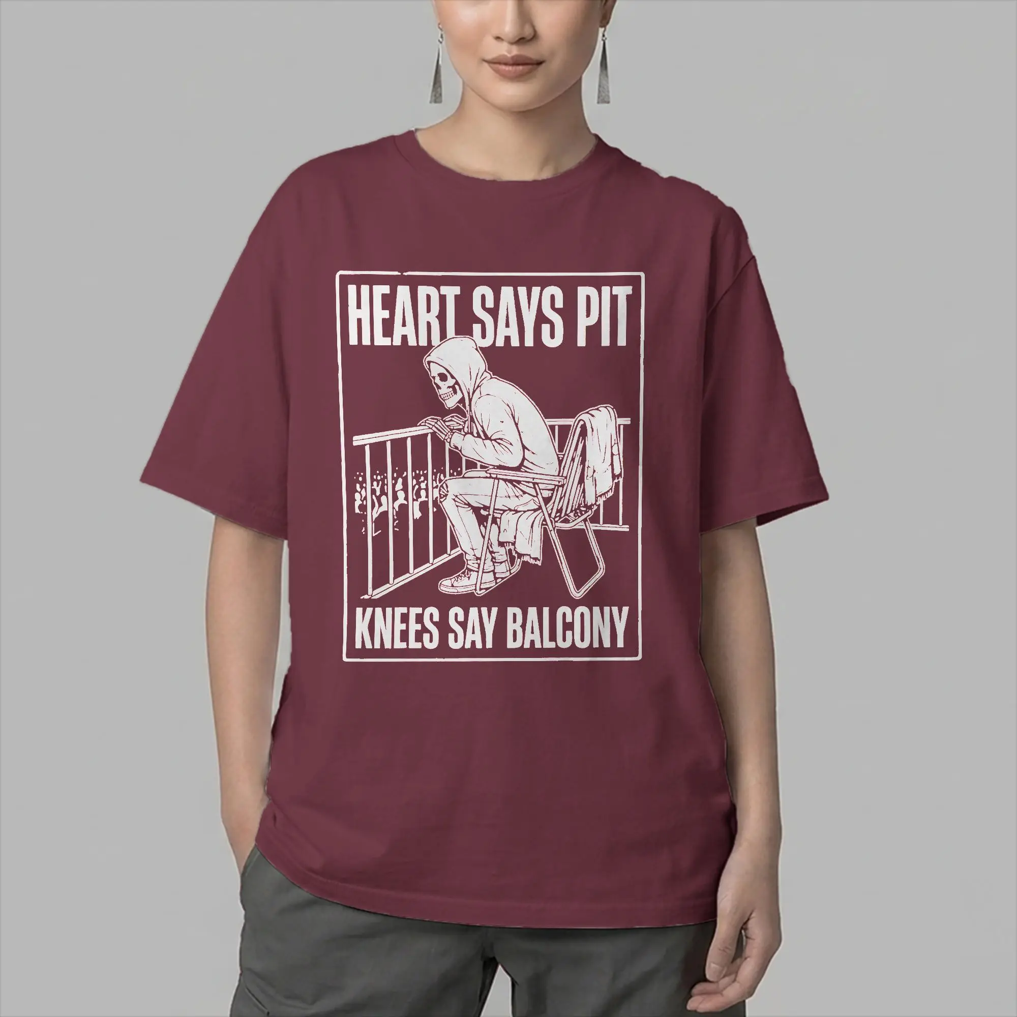 Hip Hop Heart Says Pit Knees Say Balcony Tshirt Unisex Round Neck Short Sleeve Tops Retro Vintage  Cotton Summer Clothing