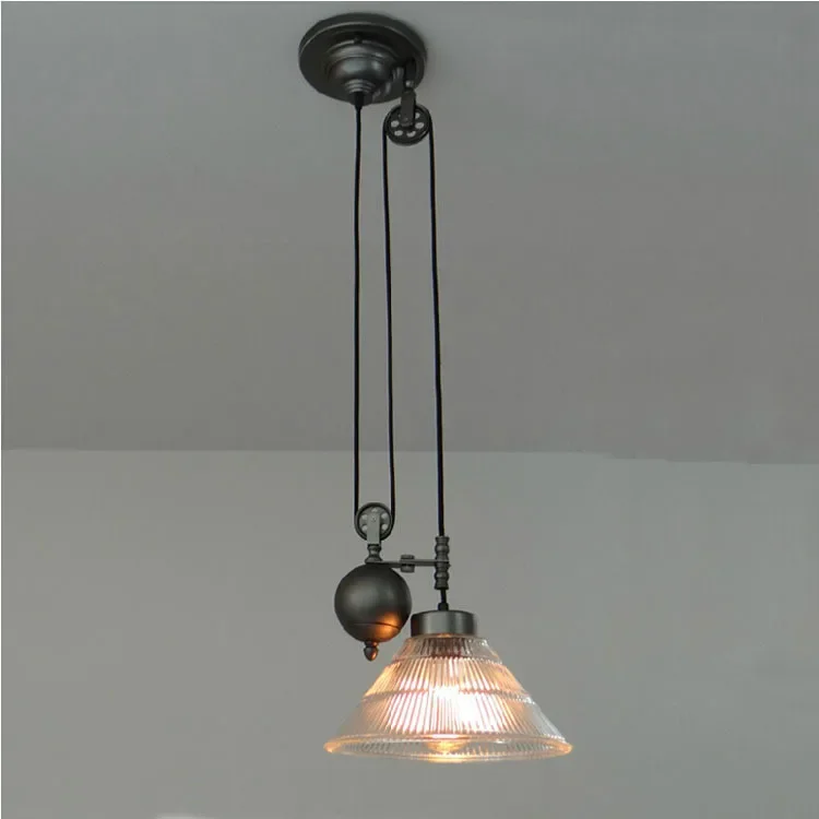 

Kitchen rise & fall Pulley Pendant Lights pulley pendant light retro Wrought glass light fixture Industrial Lamp Bar Led Abajur