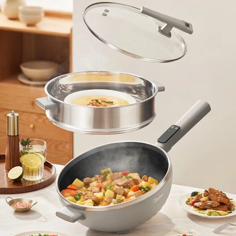 

Электрическая сковорода-вок 5,5 л, электрическая мультиварка, многофункциональная сковорода для тушения, приготовления на пару и варки, с антипригарным покрытием, универсальная