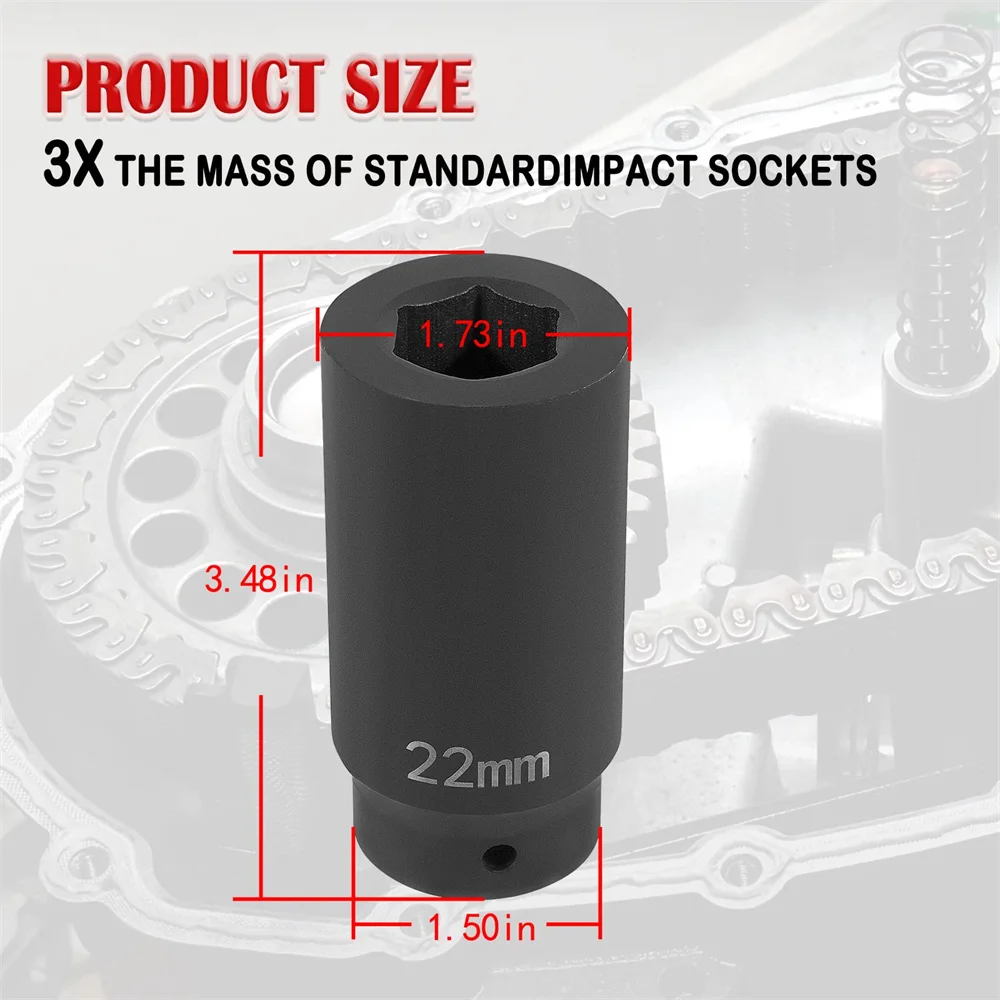 77110 Harmonic Balancer Socket 22mm Crank Bolt Socket Heavy-Duty Impact Sockets Tool 3 Times Momentum Power Black