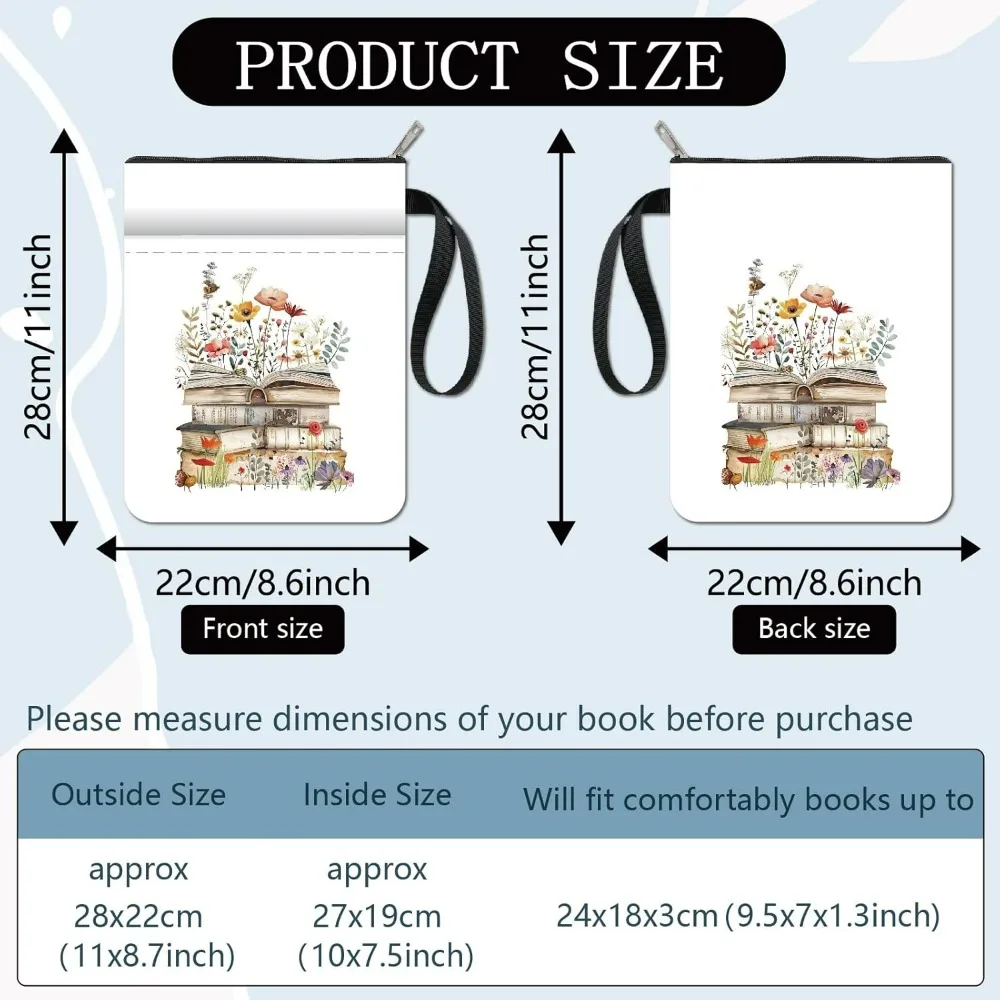 Book Sleeve Book Cover for Paperbacks 11 X 8.7In Double Sided Books Cloth Zipper Front Pocket Washable Fabric Holde