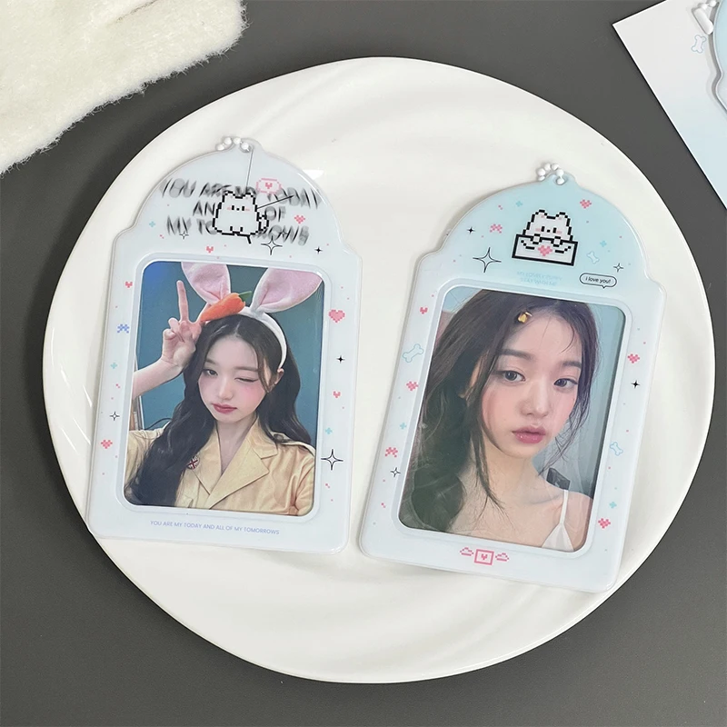 심플 픽셀 강아지 PVC 카드홀더, 인스 스타일, 아이돌 포토카드 커버, 보관 가방, 펜던트 보호, 3 인치