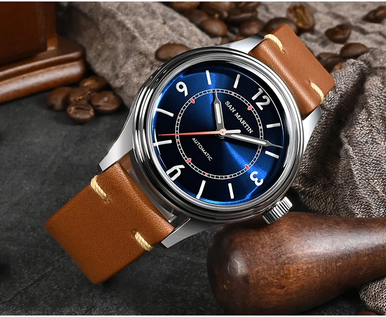San Martin Men Luxury Watch 38.5mm Pilot Watches Automatic Mechanical Wristwatch 10ATM Waterproof NH35 Sapphire BGW-9 Luminous