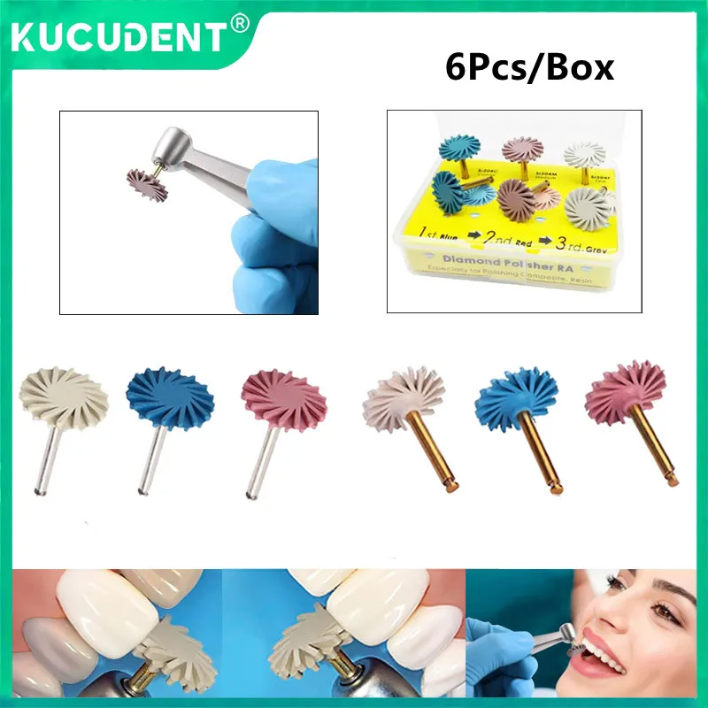 

6Pcs/Box Dental Composite Resin Polishing Disc Rubber Polisher Wheel 3 Colors Spiral Flex Brush Dentistry Instrument Lab Tools