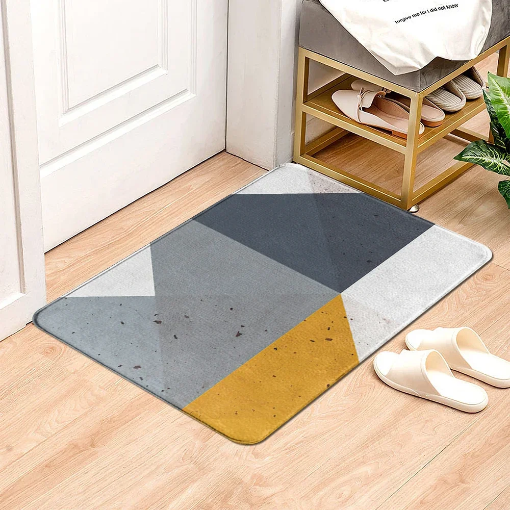 Geometric Abstract Anti Slip Bathroom Doormat Furry Carpet Floor Rug Bath Kitchen Living Room Entrance Door Mat for Bedroom