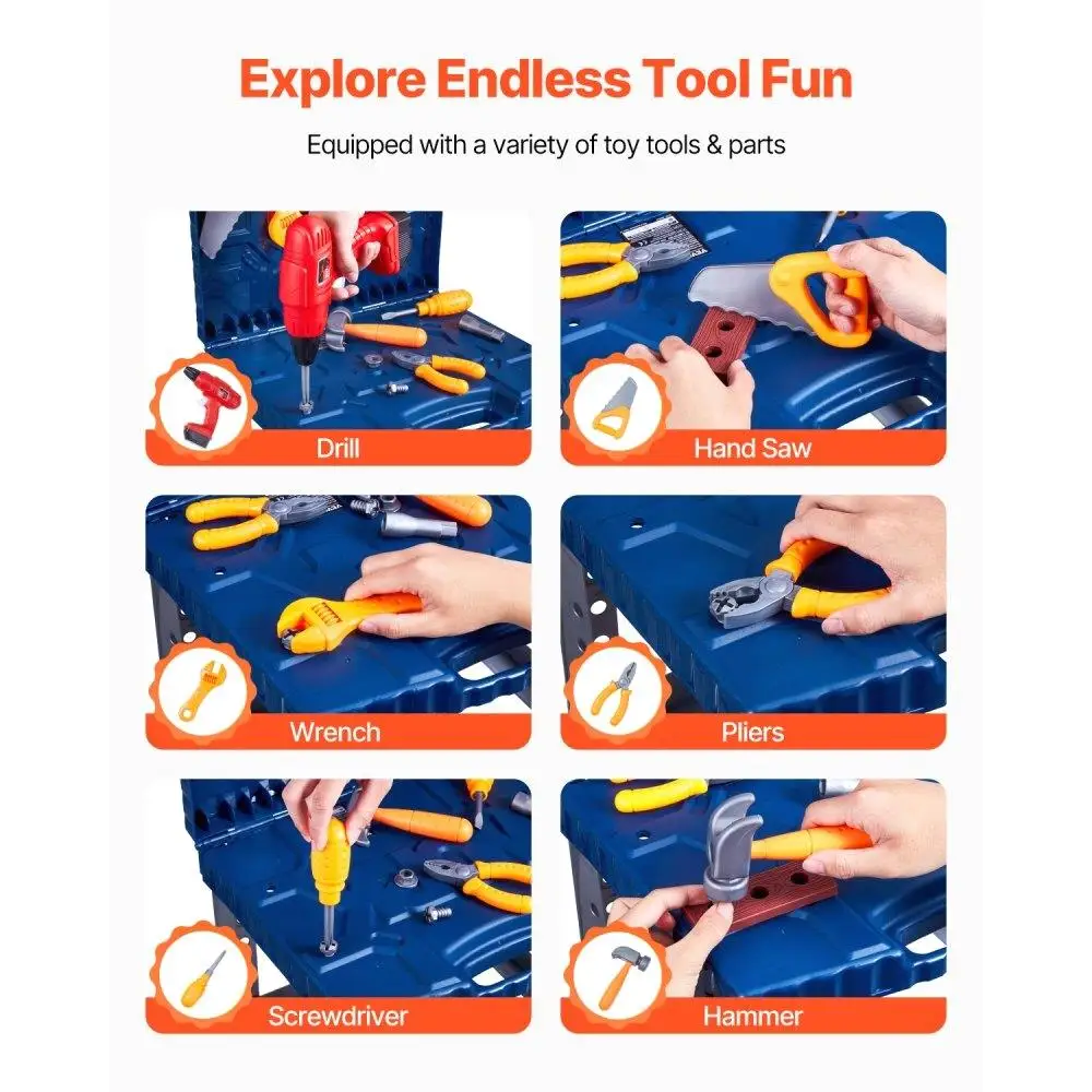 Educational Interactive Kids Workbench 56-Piece Realistic Tools Electric Drill Perfect for Hands-On Learning