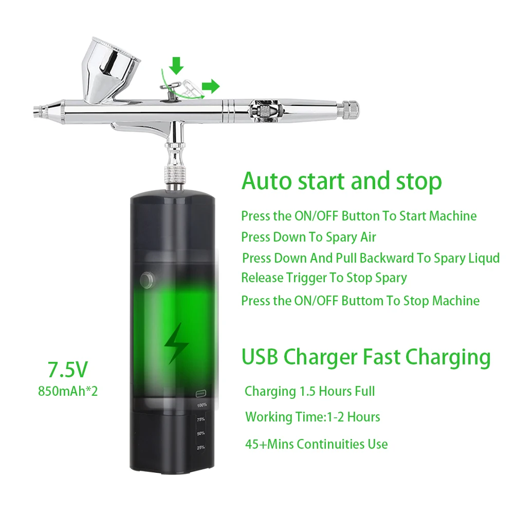 Portable Rechargeable Cordless Airbrush Compressor Power Display Electric Handhold  Models Makeup Nail Art Pump Kit