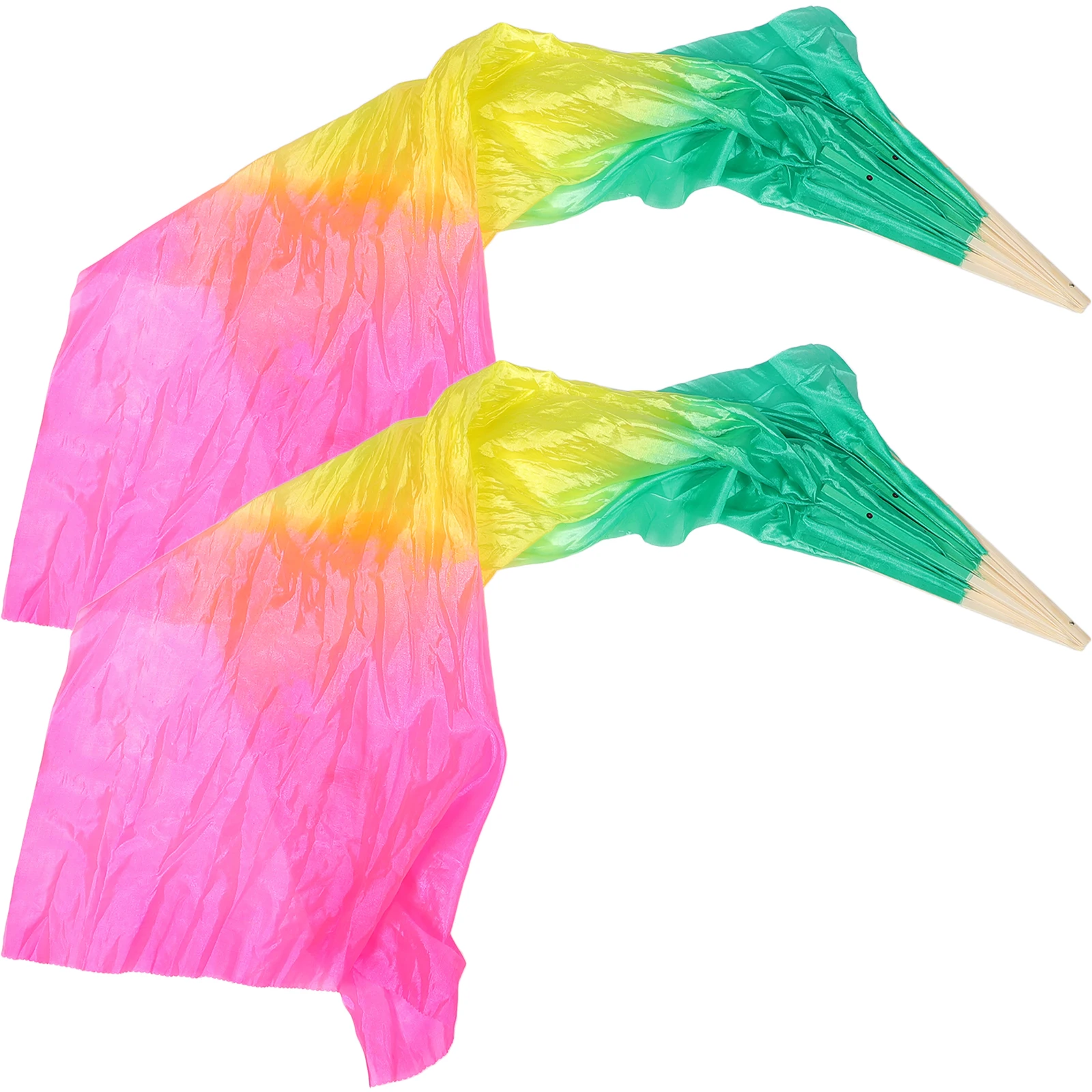 

2 Pcs Colorful Silk Long Folding Veils for Fans For Women Dance Performance Props Lightweight Women Fans