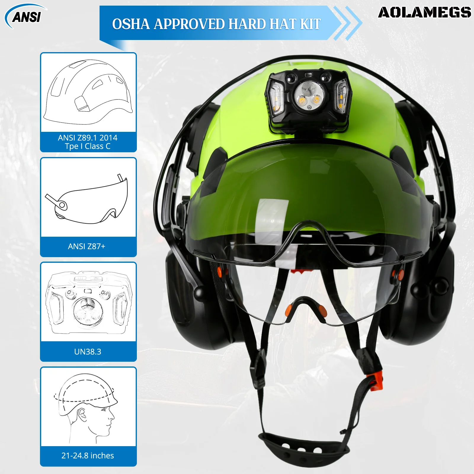 CE Safety Helmet with Head Lamp Bluetooth Earmuffs Double Goggles Construction Hard Hat Industrial Engineer Work Protective Cap