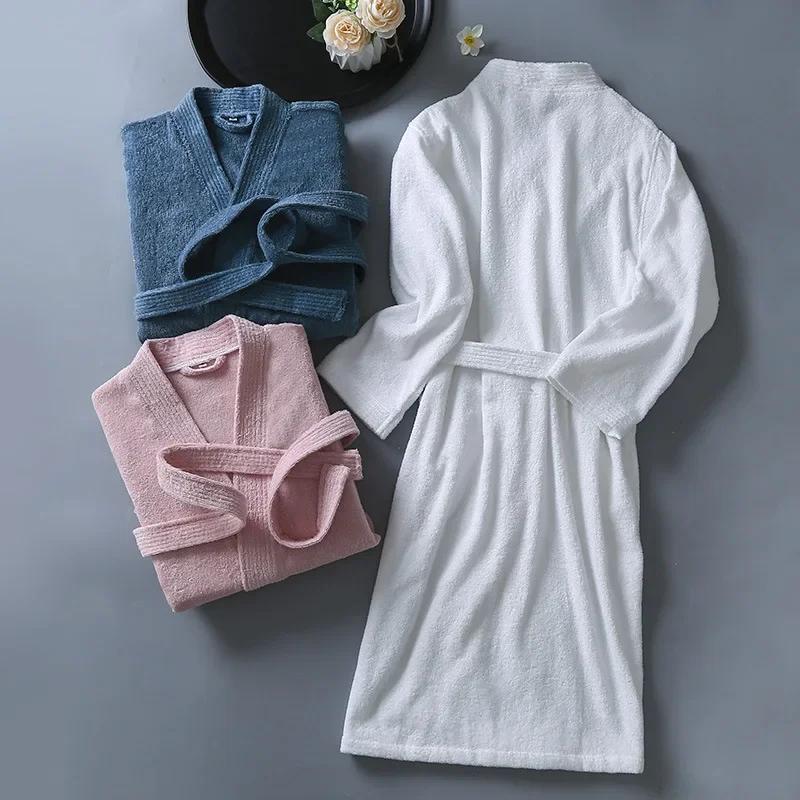 Women 100% Cotton Terry Bath Robe Plus Size Suck Water Towel Bathrobe Kimono Dressing Gown Winter Summer Men Waffle Sleepwear