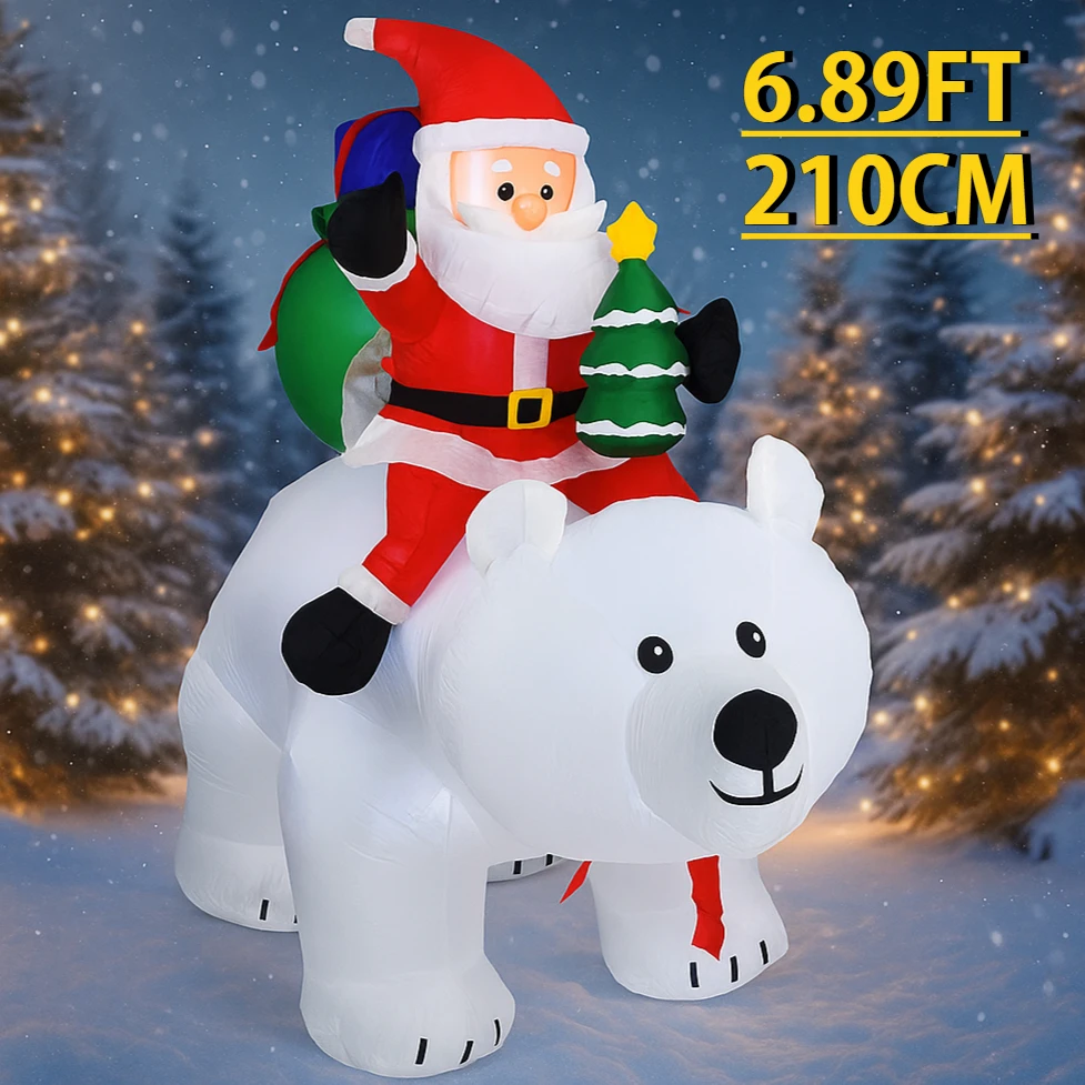 

6.89FT Outdoor Holiday Decoration Inflatable Christmas Santa Bear Toys Build-in LED Lights Yard Party Decor Home Decor Ornaments
