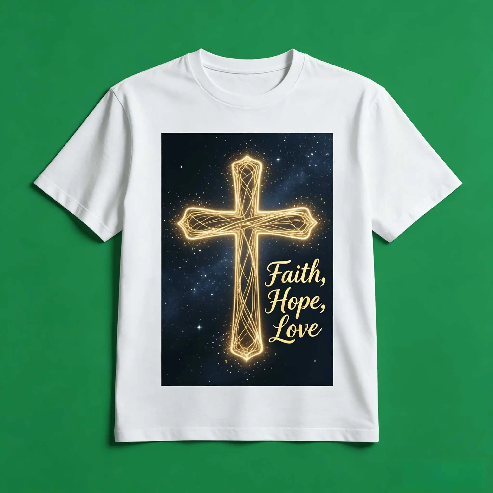 2026 New Faith Hope Love T-Shirt Glowing Cross Starry US Local Shipping Christian Tee