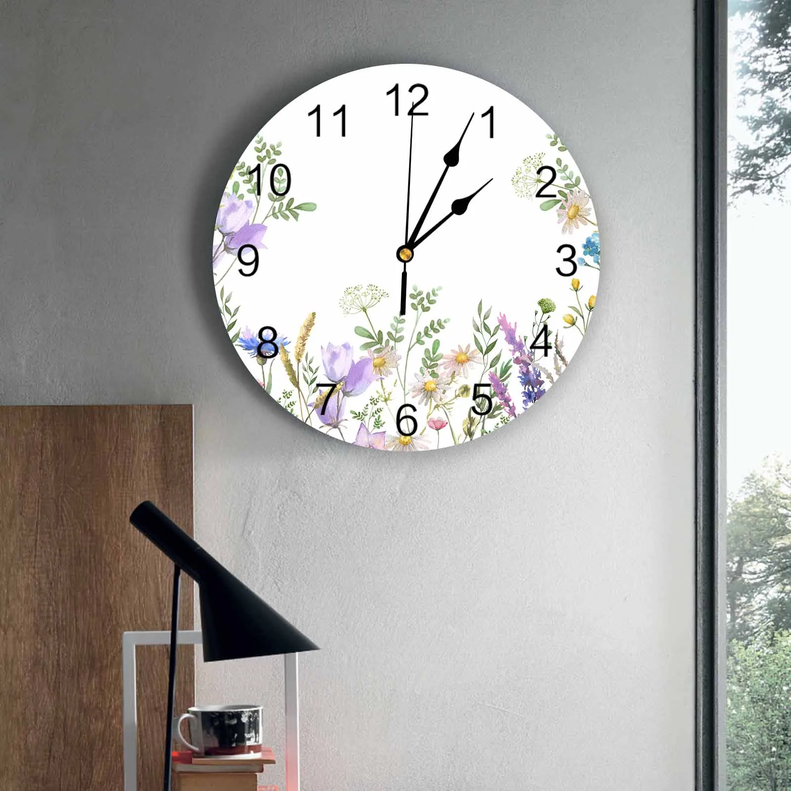 Plant Flowers Lavender PVC Wall Clock Bedroom Decoration Wall Clock Modern Design Home Decore Wall Digital Clock