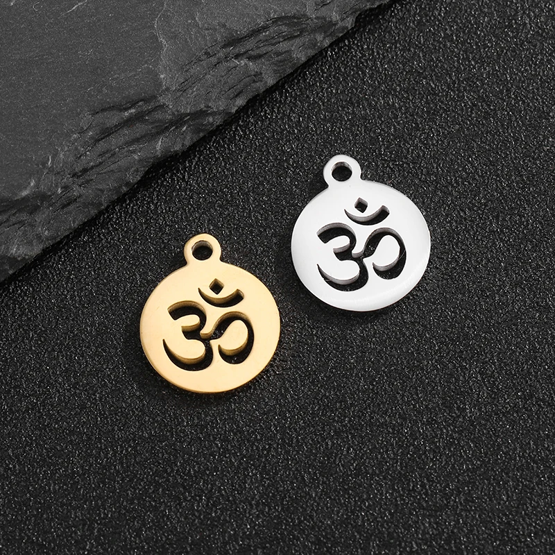 5pcs/Lot 316LStainless Steel AUM OM Ohm Hindu Hinduism Yoga Sign Charms Pendants For Necklace Bracelet DIY Jewelry Making