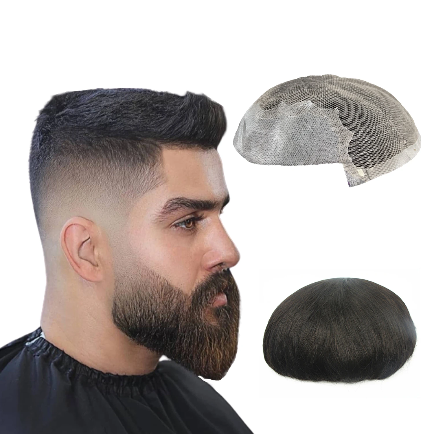 Toupee da prótese do cabelo humano para homens, mono combinar, atrás do cabelo do plutônio pieces, sistema da substituição do cabelo, novo