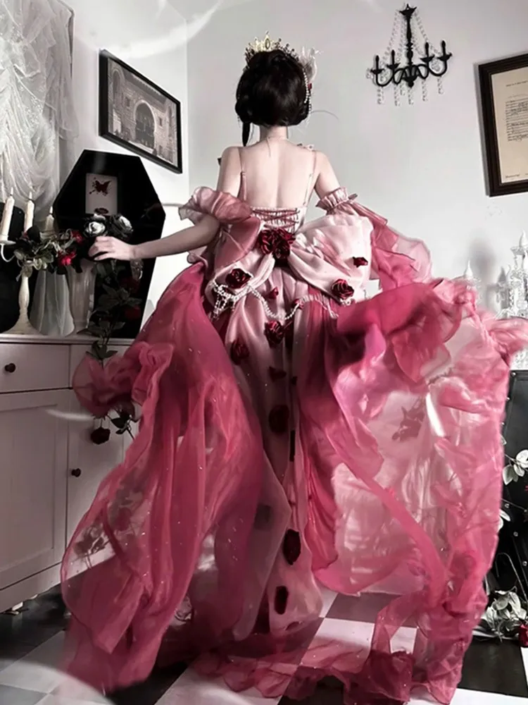 

Elegant large plum red gradient dress flower married heavy industry pommel skirt